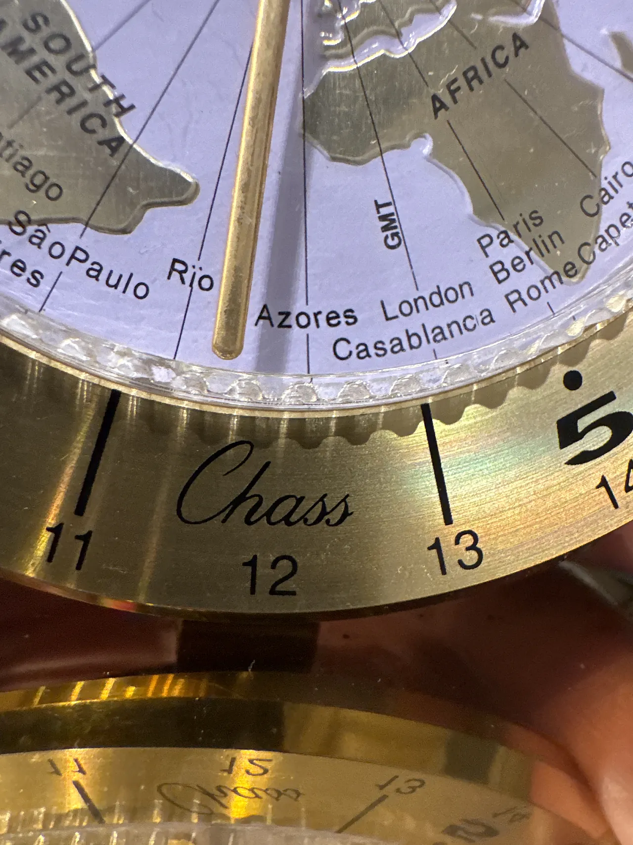 Chass World Time Brass Desk Clock Mid-Century Style, 90s 5