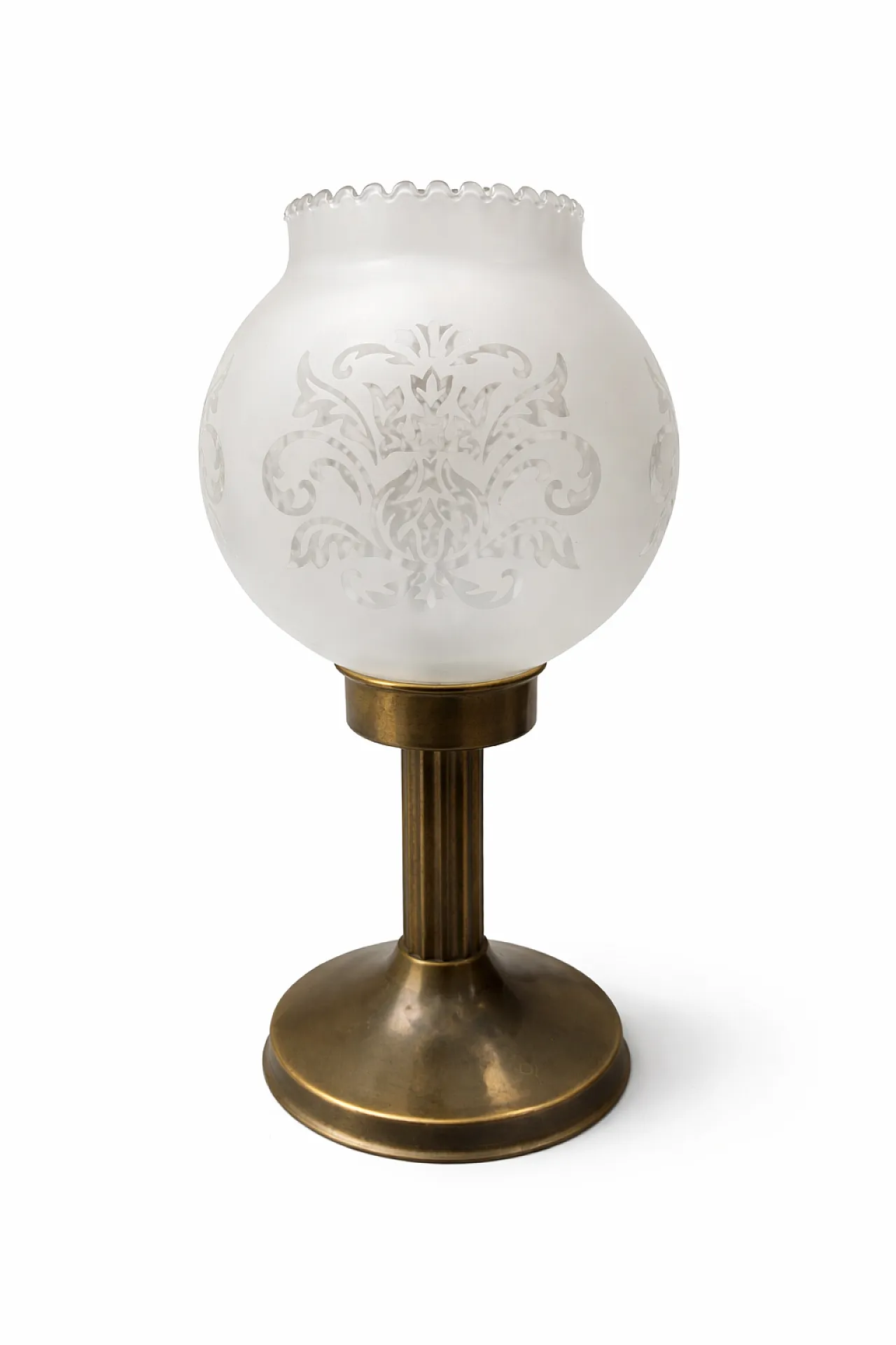 Art Deco Style Votive Holder Etched Frosted Glass and Brass Base, 30s 1