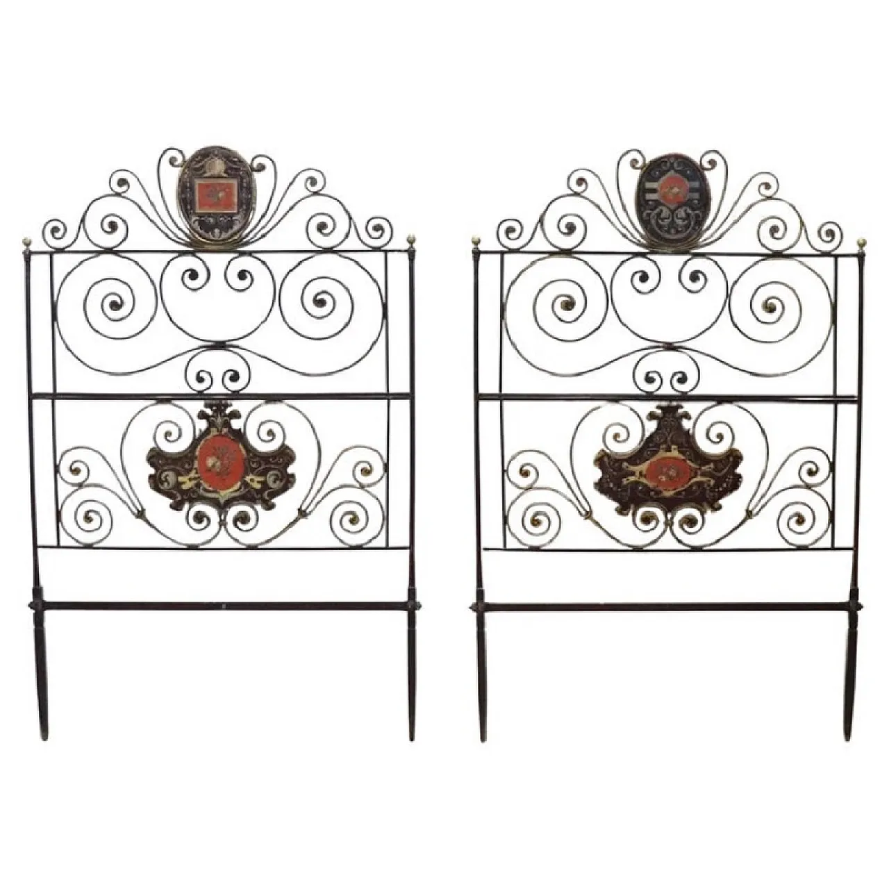 Pair of antique wrought iron bed headboards, early 19th century 1