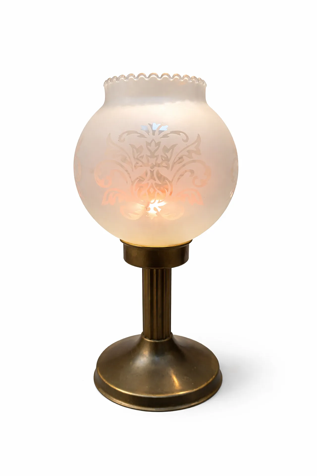 Art Deco Style Votive Holder Etched Frosted Glass and Brass Base, 30s 8