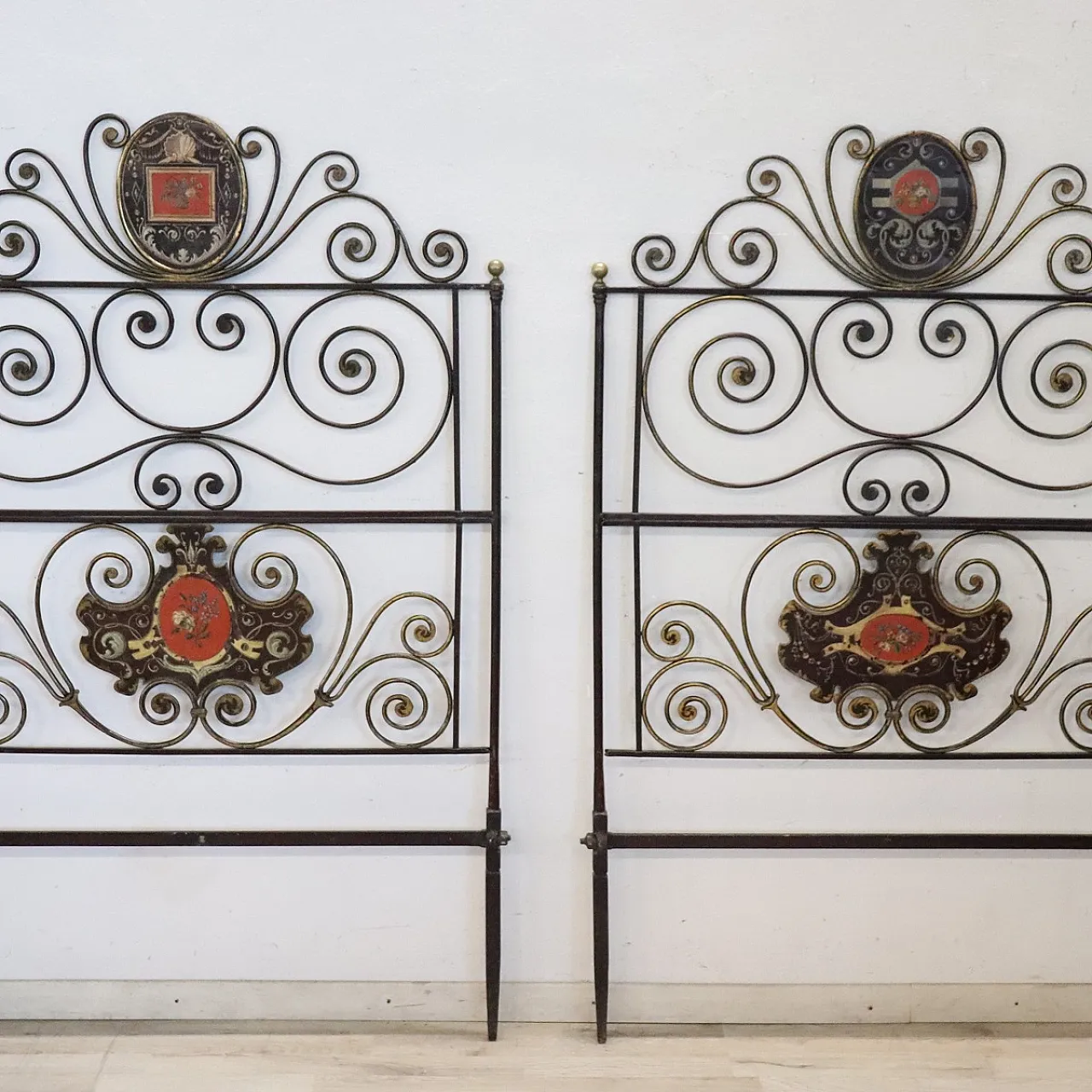 Pair of antique wrought iron bed headboards, early 19th century 2