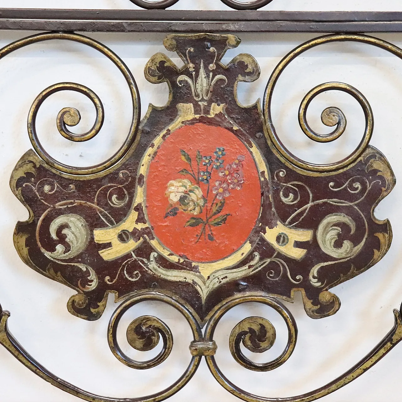 Pair of antique wrought iron bed headboards, early 19th century 12