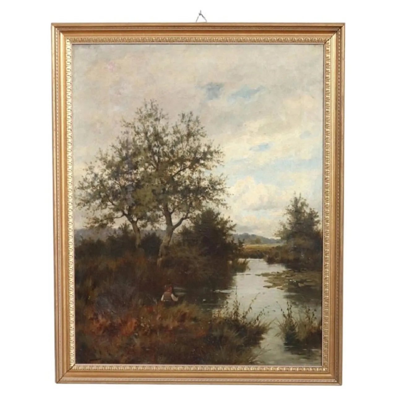Oil painting on canvas river landscape, signed J. Paulman, 19th century 1