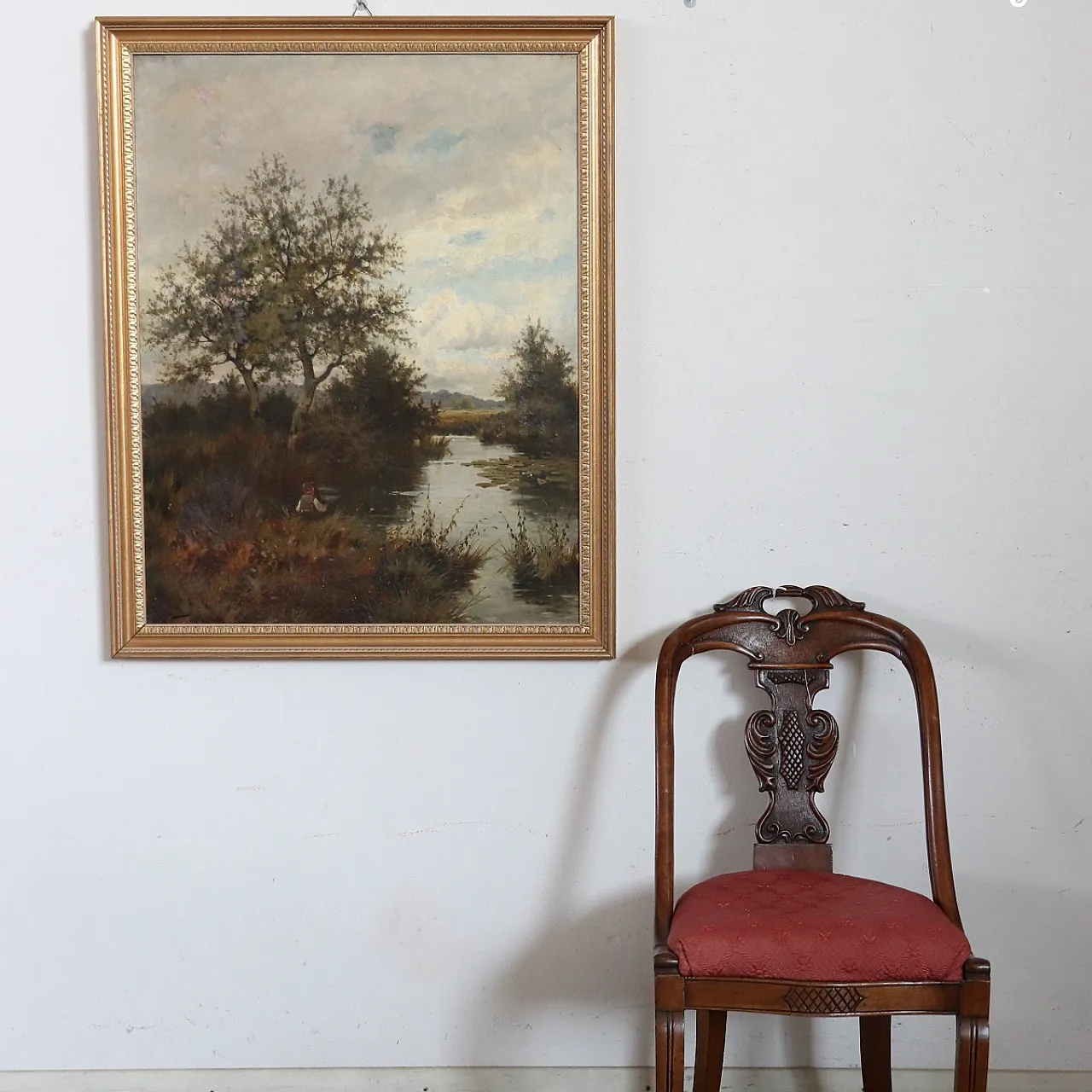 Oil painting on canvas river landscape, signed J. Paulman, 19th century 2