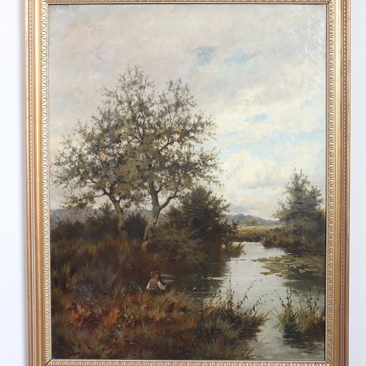 Oil painting on canvas river landscape, signed J. Paulman, 19th century 3