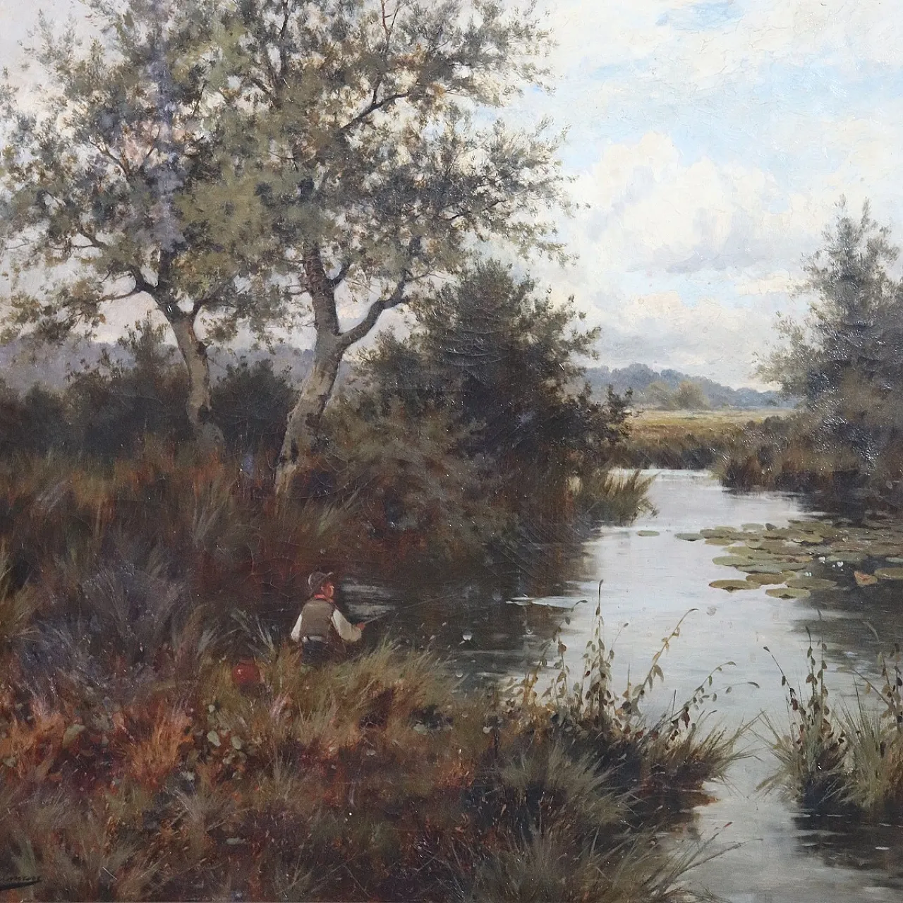 Oil painting on canvas river landscape, signed J. Paulman, 19th century 4