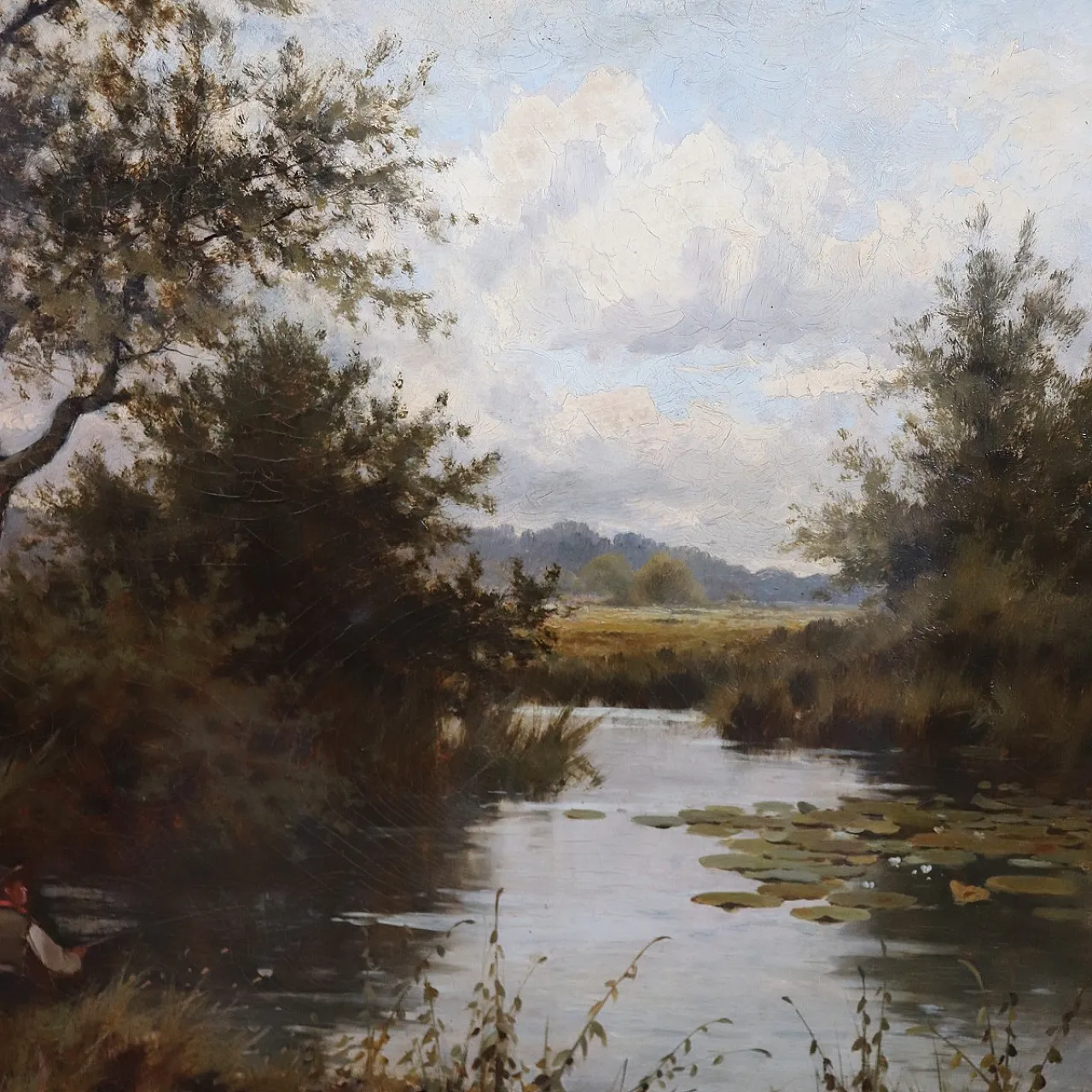 Oil painting on canvas river landscape, signed J. Paulman, 19th century 12