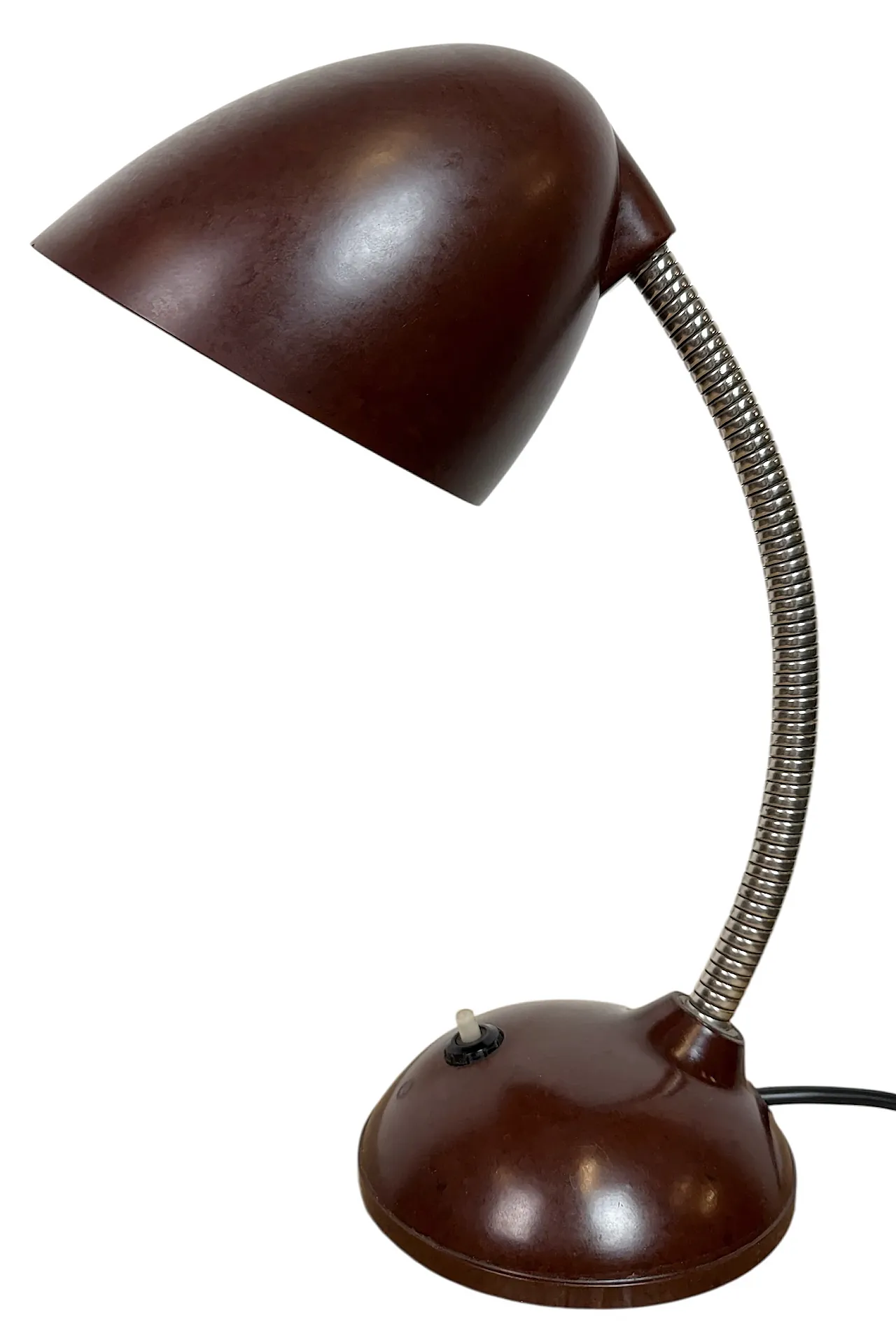 Lampada da tavolo vintage a collo di cigno in bachelite marrone, anni '50 1