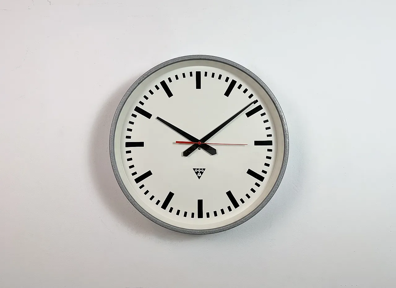 Large Grey Industrial Factory Wall Clock from Pragotron, 1960s 2