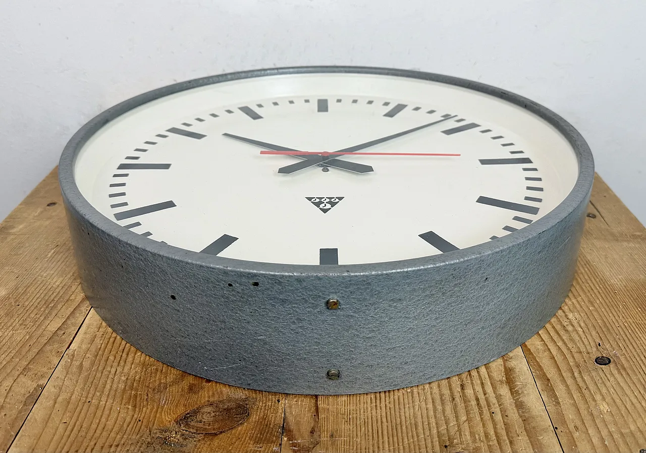 Large Grey Industrial Factory Wall Clock from Pragotron, 1960s 8