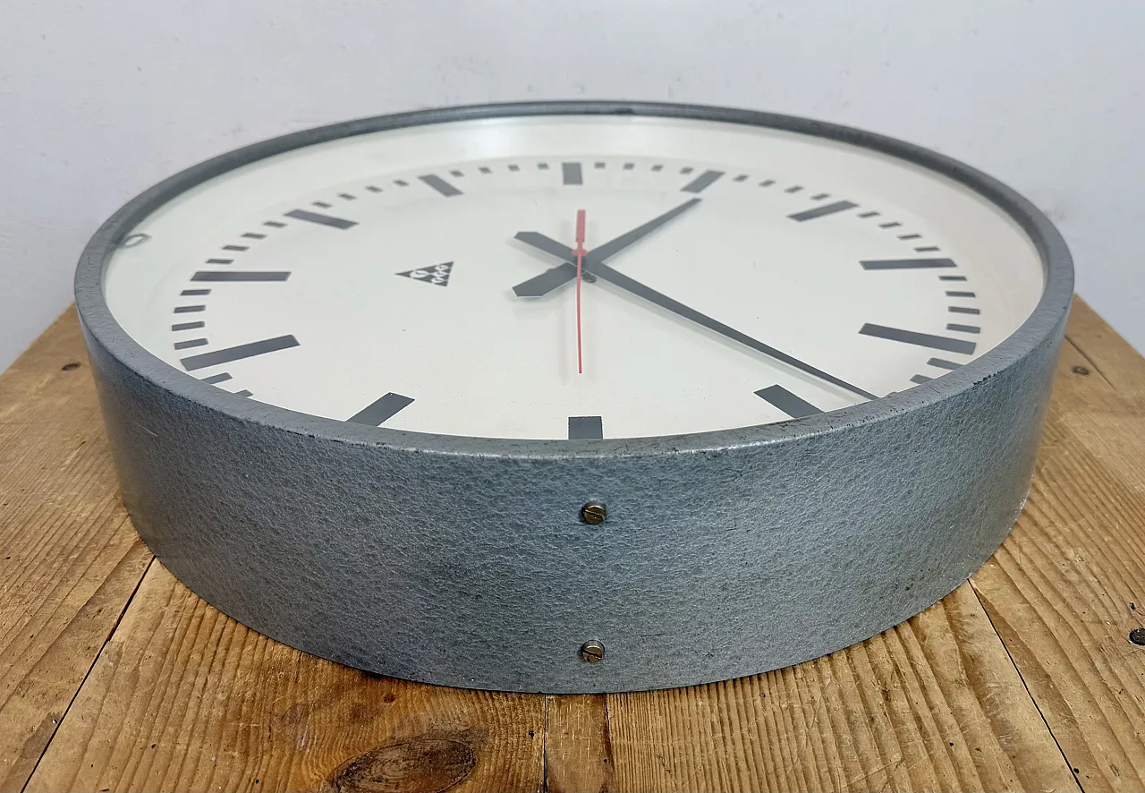 Large Grey Industrial Factory Wall Clock from Pragotron, 1960s 12