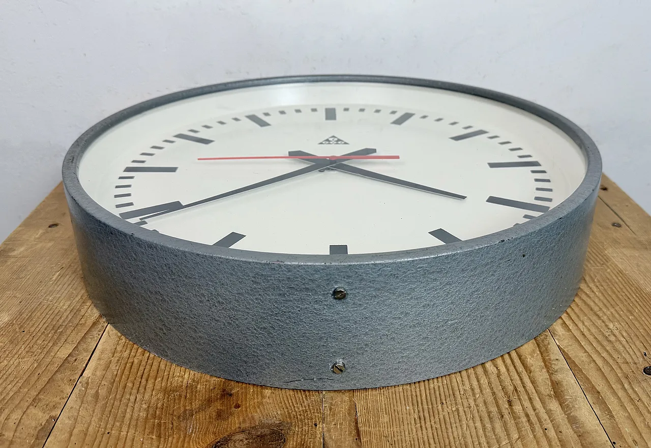 Large Grey Industrial Factory Wall Clock from Pragotron, 1960s 13