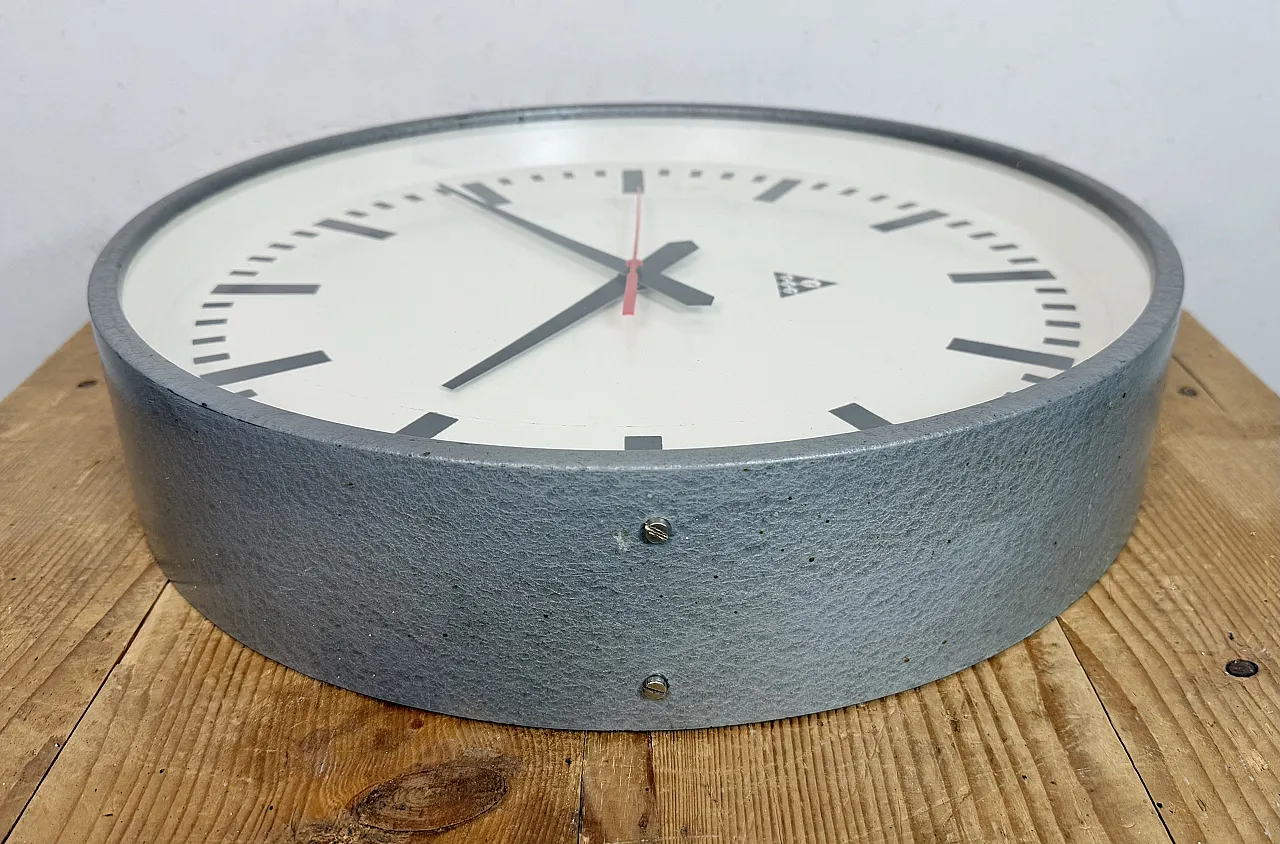 Large Grey Industrial Factory Wall Clock from Pragotron, 1960s 14