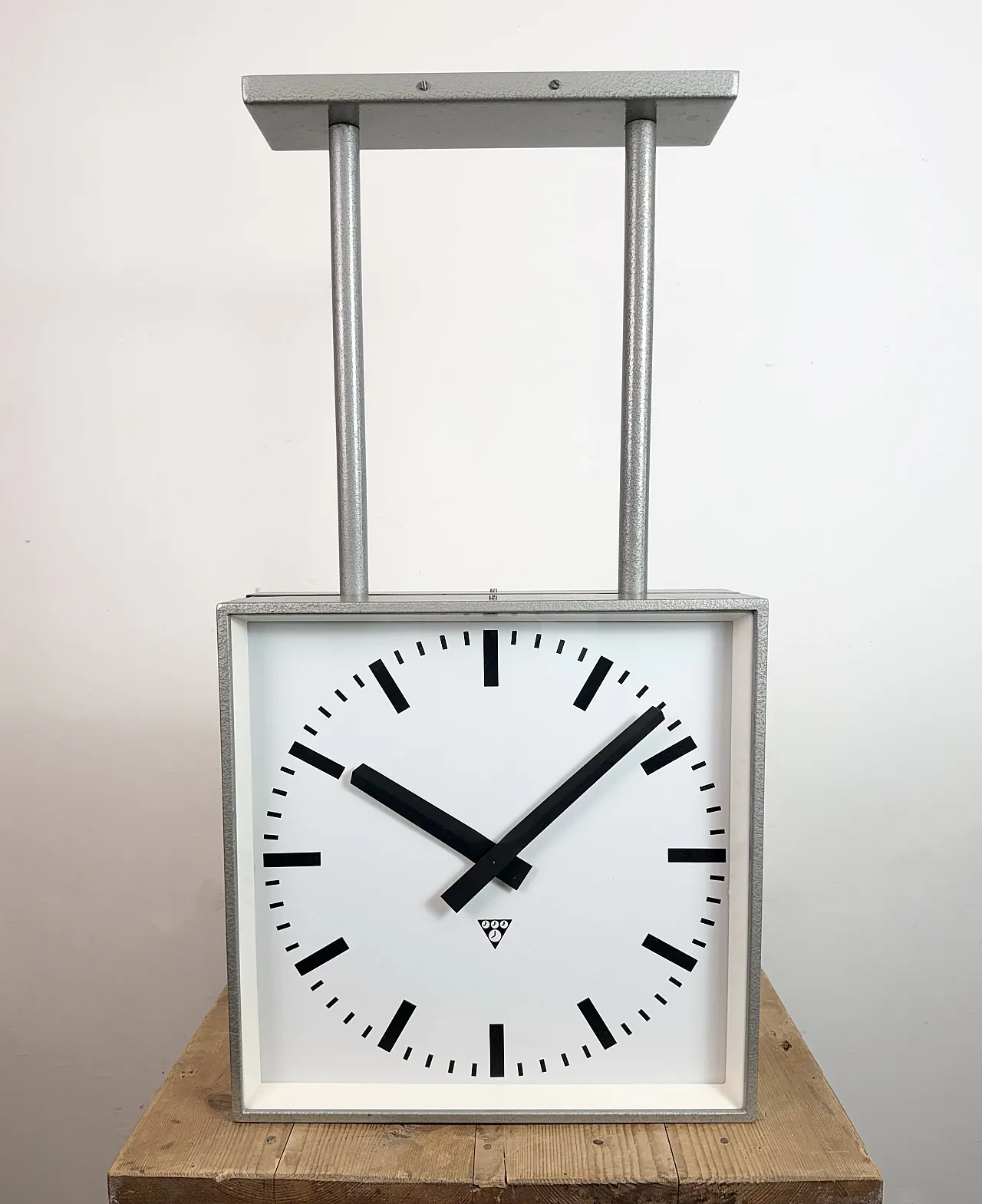Large Square Industrial Double-Sided Clock from Pragotron, 1960s 2