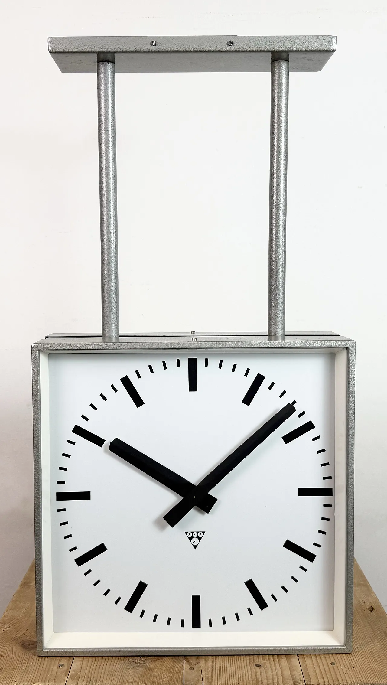 Large Square Industrial Double-Sided Clock from Pragotron, 1960s 3