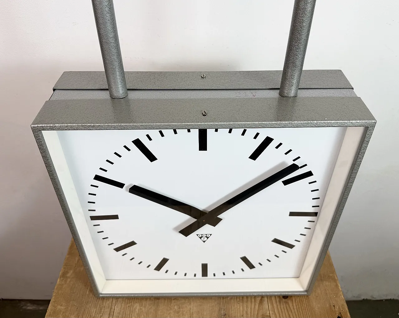 Large Square Industrial Double-Sided Clock from Pragotron, 1960s 4