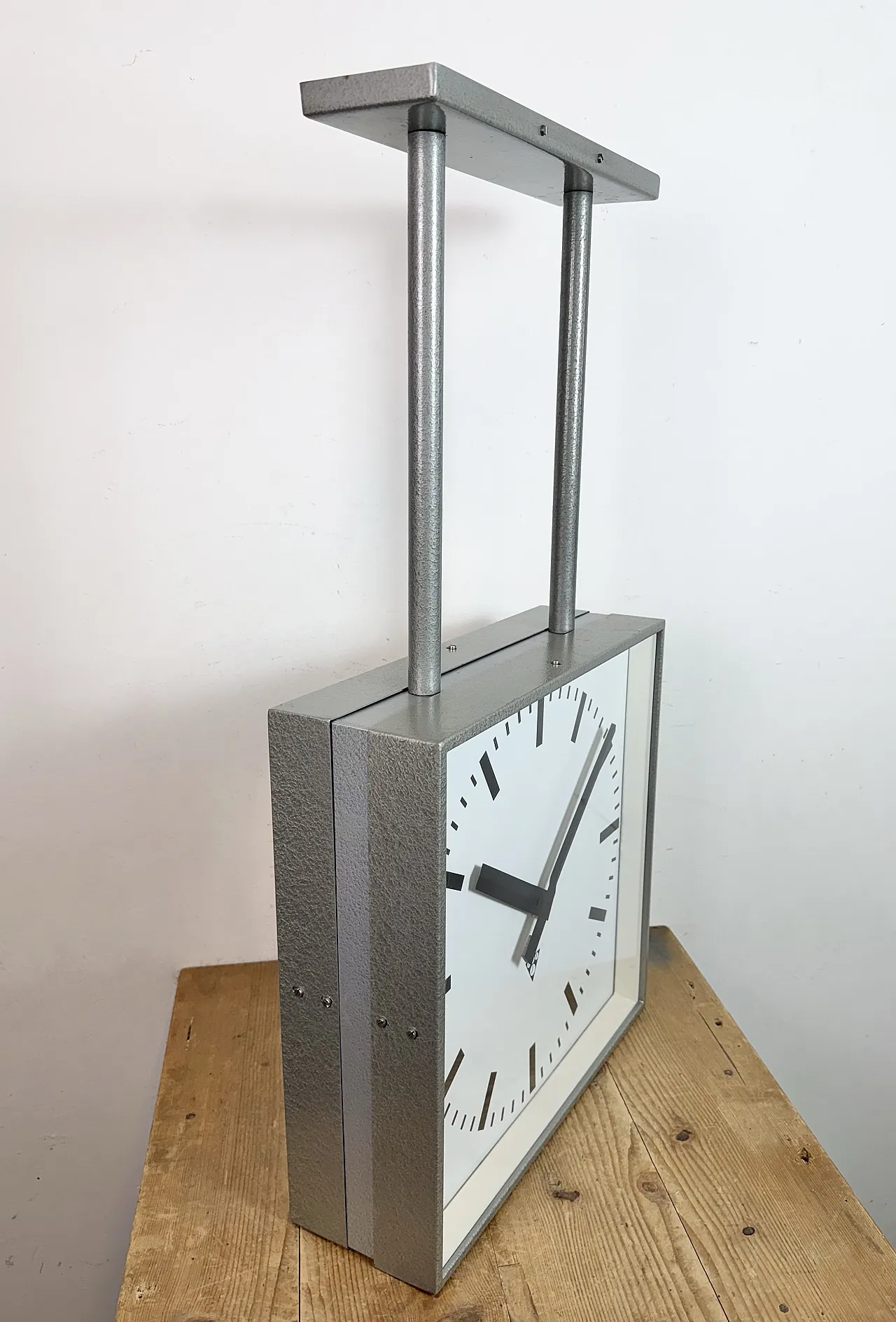 Large Square Industrial Double-Sided Clock from Pragotron, 1960s 6