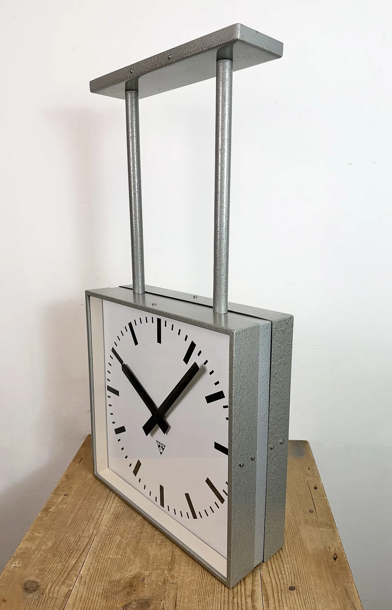 Large Square Industrial Double-Sided Clock from Pragotron, 1960s 10