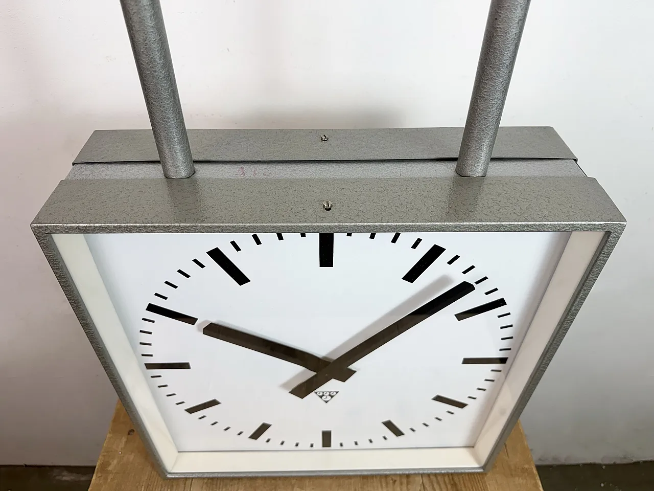 Large Square Industrial Double-Sided Clock from Pragotron, 1960s 12