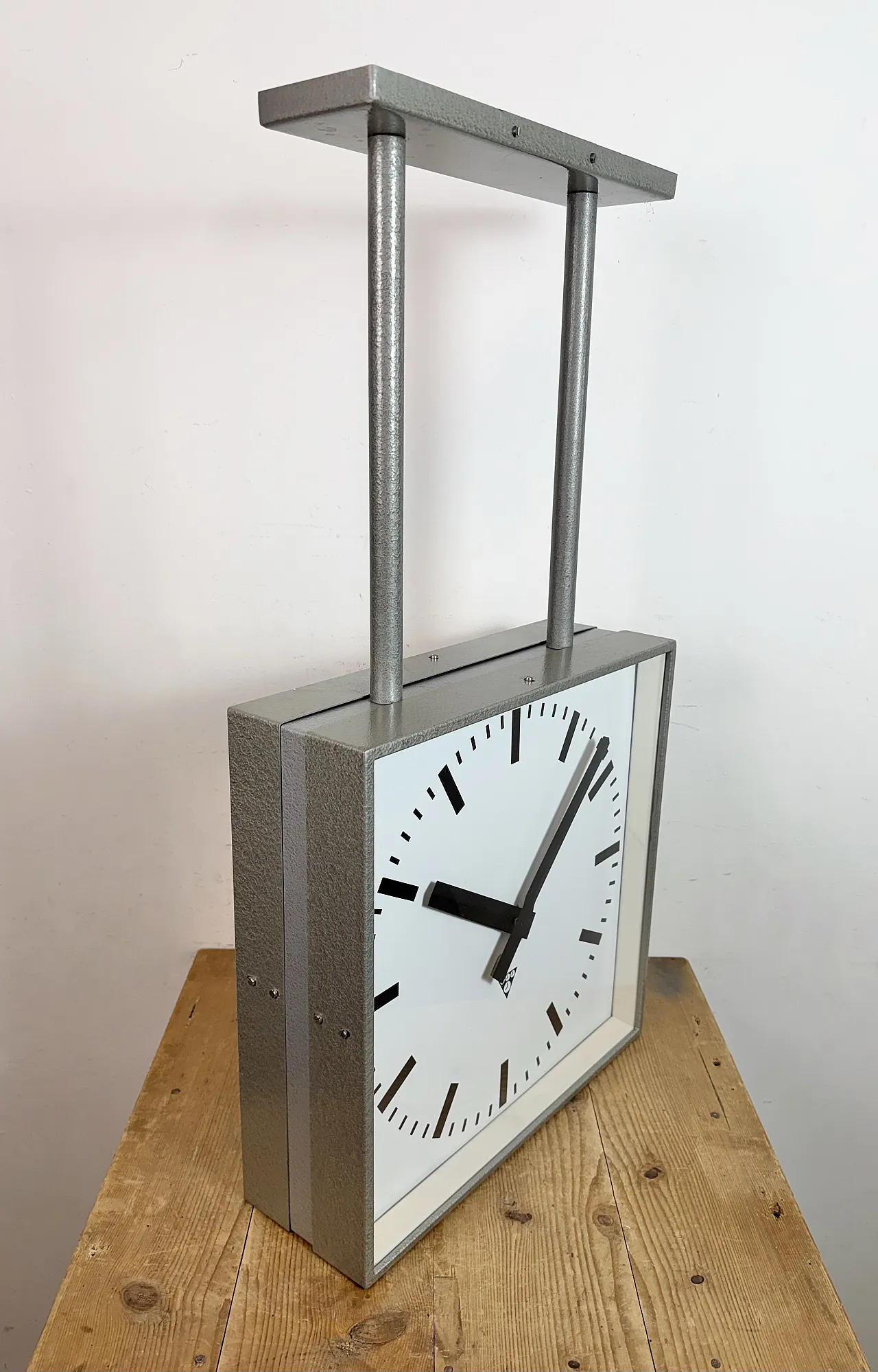 Large Square Industrial Double-Sided Clock from Pragotron, 1960s 14