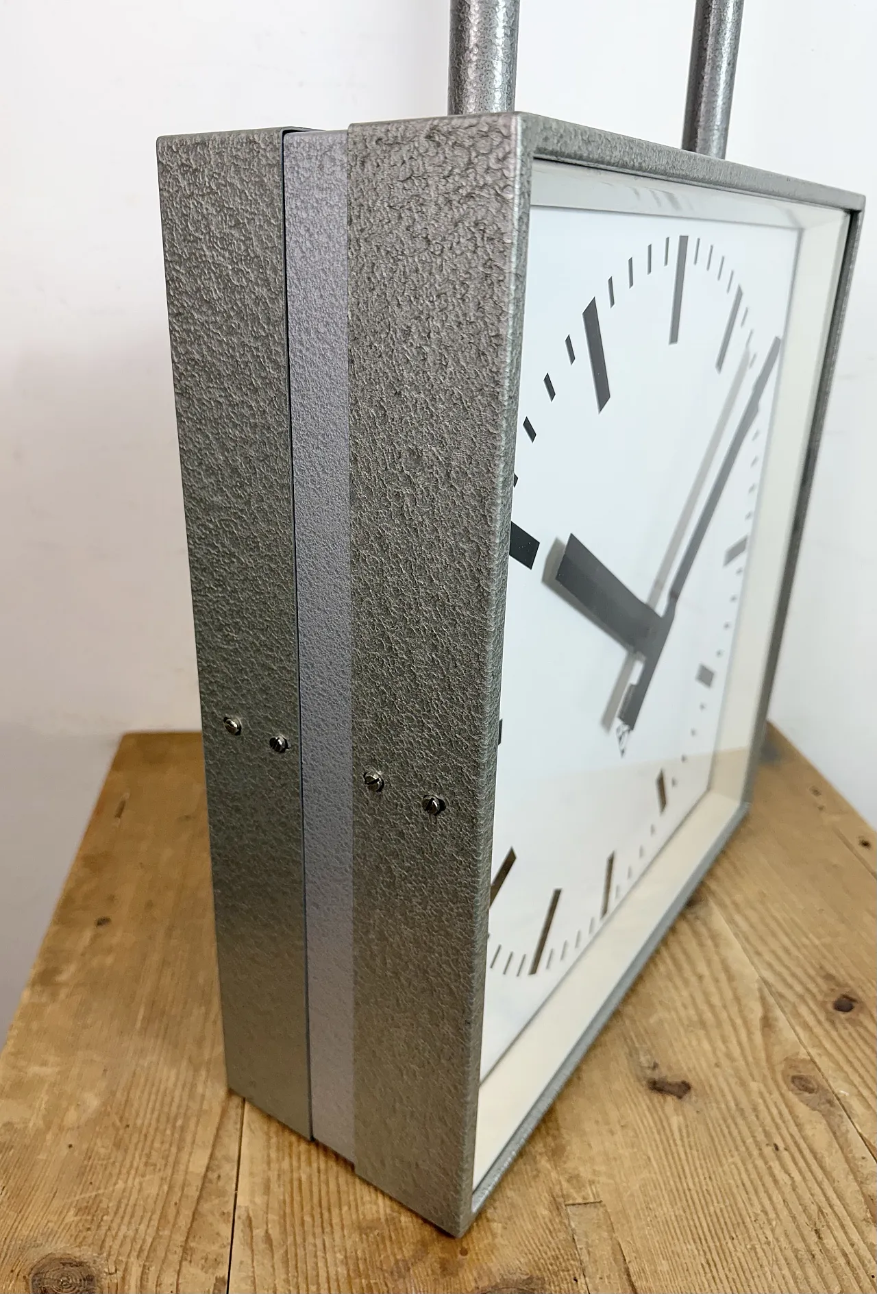 Large Square Industrial Double-Sided Clock from Pragotron, 1960s 15