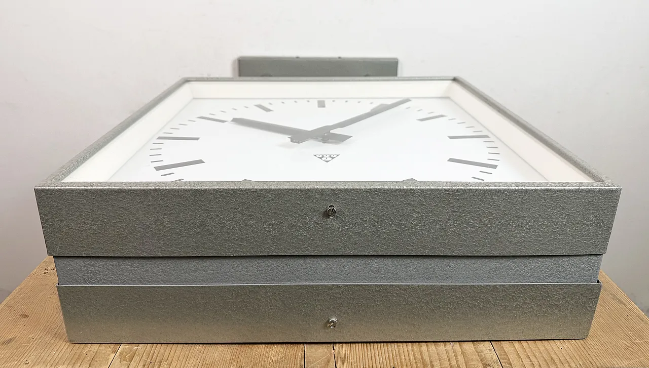 Large Square Industrial Double-Sided Clock from Pragotron, 1960s 16