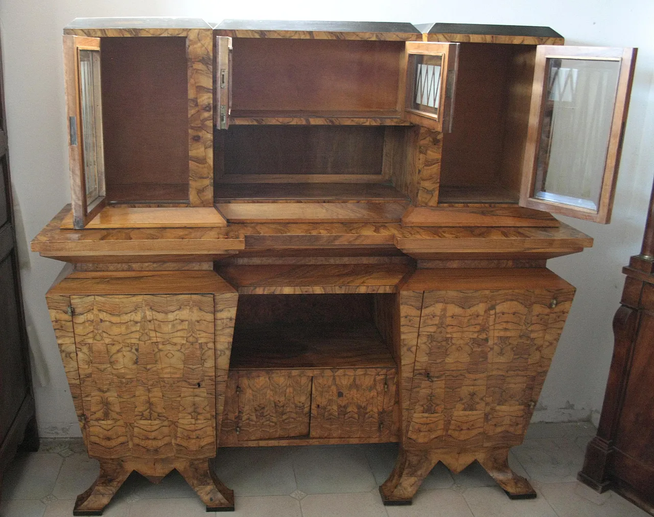 Art Deco sideboard in olive wood, Minister Bottai, 1930s 11