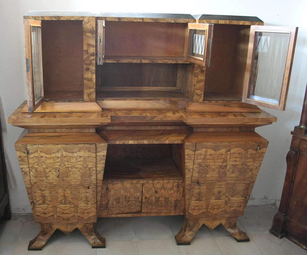 Art Deco sideboard in olive wood, Minister Bottai, 1930s 12