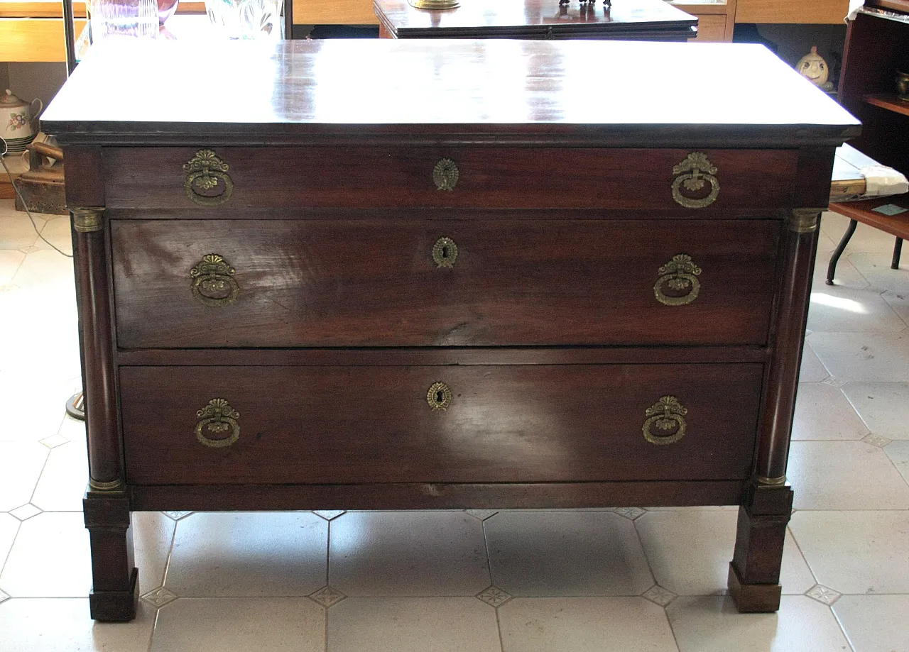 Empire walnut chest of drawers with bronze details, 19th century 2