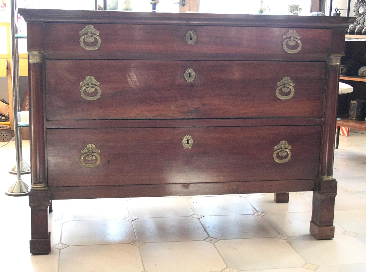 Empire walnut chest of drawers with bronze details, 19th century 3