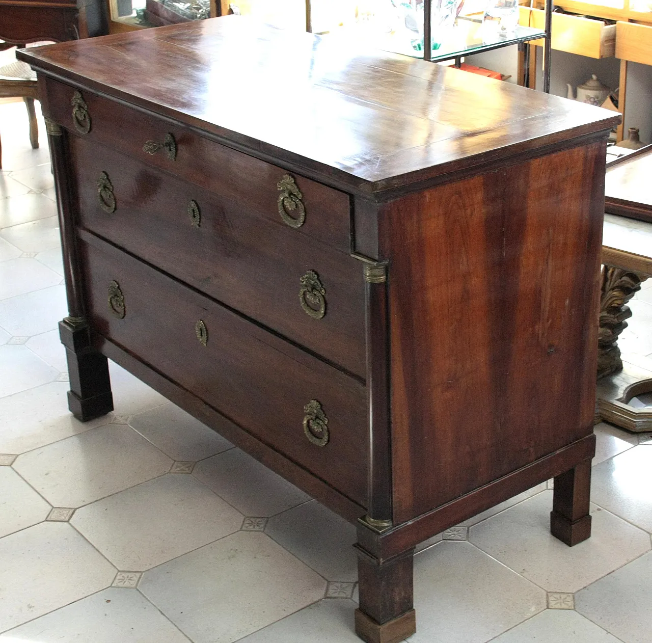 Empire walnut chest of drawers with bronze details, 19th century 4
