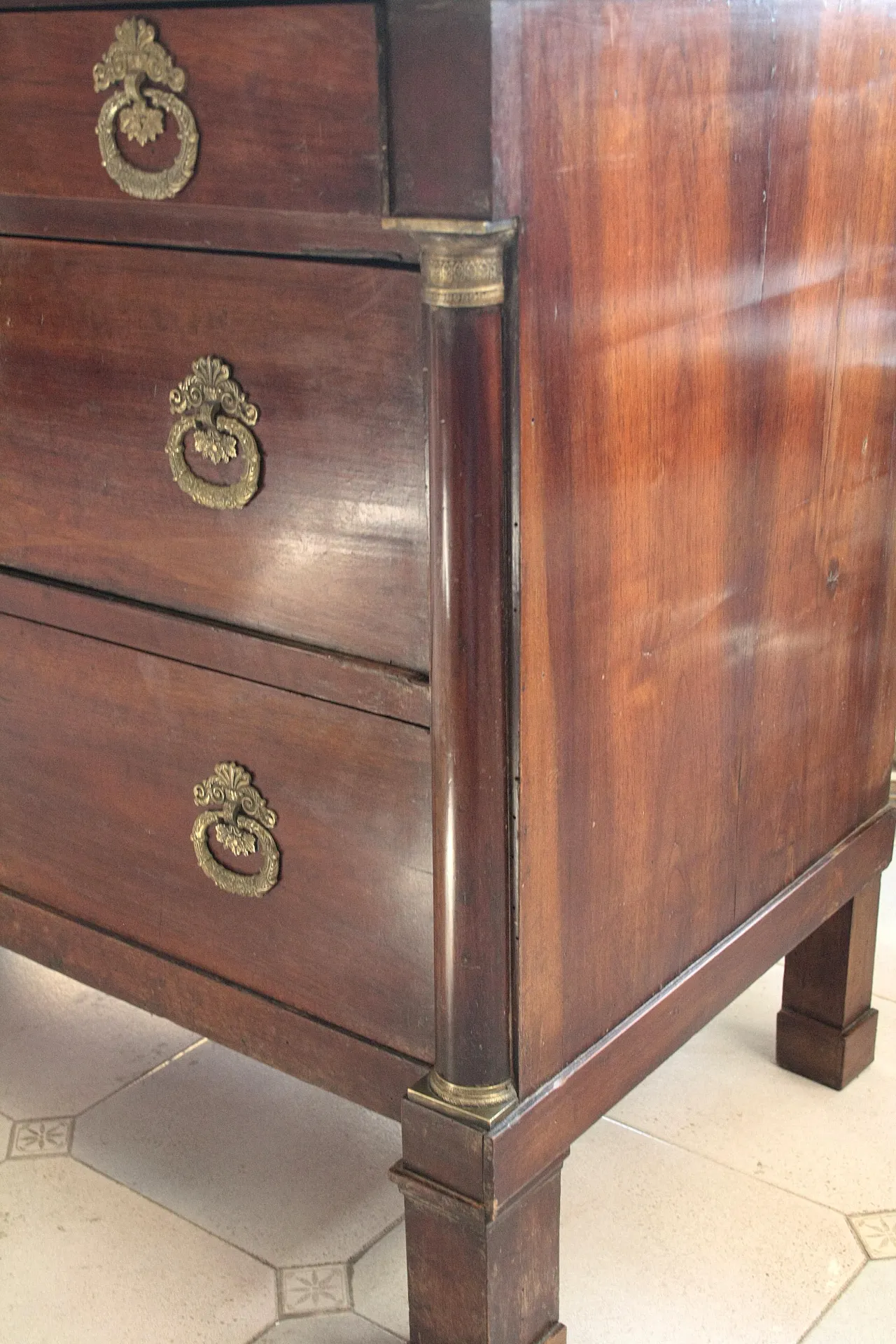 Empire walnut chest of drawers with bronze details, 19th century 5