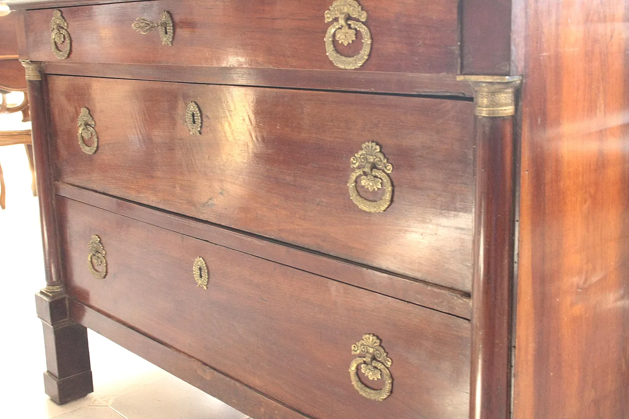 Empire walnut chest of drawers with bronze details, 19th century 6