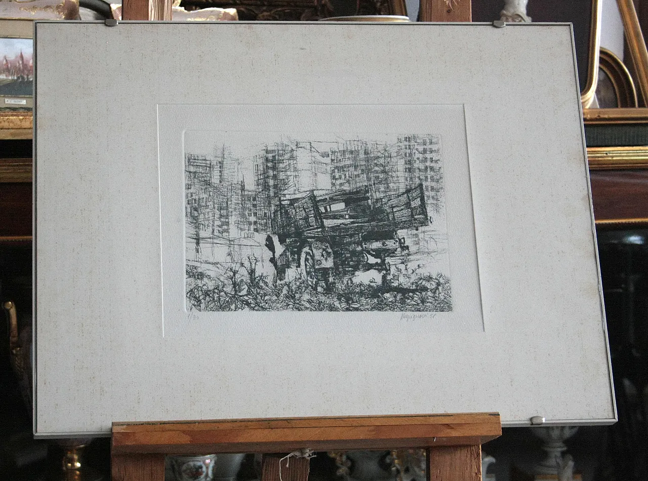 Camion in periferia acquaforte di Renzo Vespignani, metà '900 2