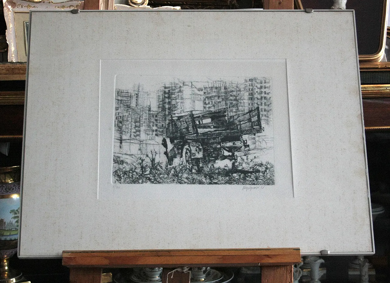 Camion in periferia acquaforte di Renzo Vespignani, metà '900 4