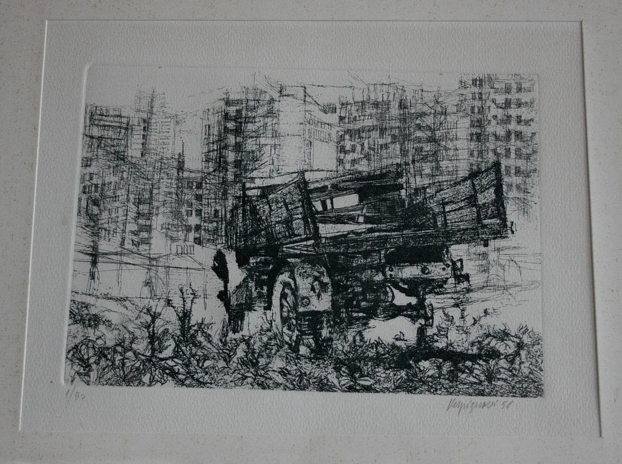 Camion in periferia acquaforte di Renzo Vespignani, metà '900 5
