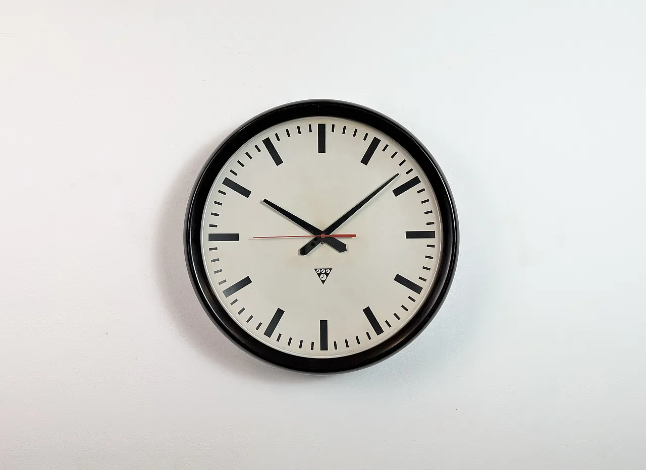 Large Industrial Bakelite Factory Wall Clock from Pragotron, 1950s 2