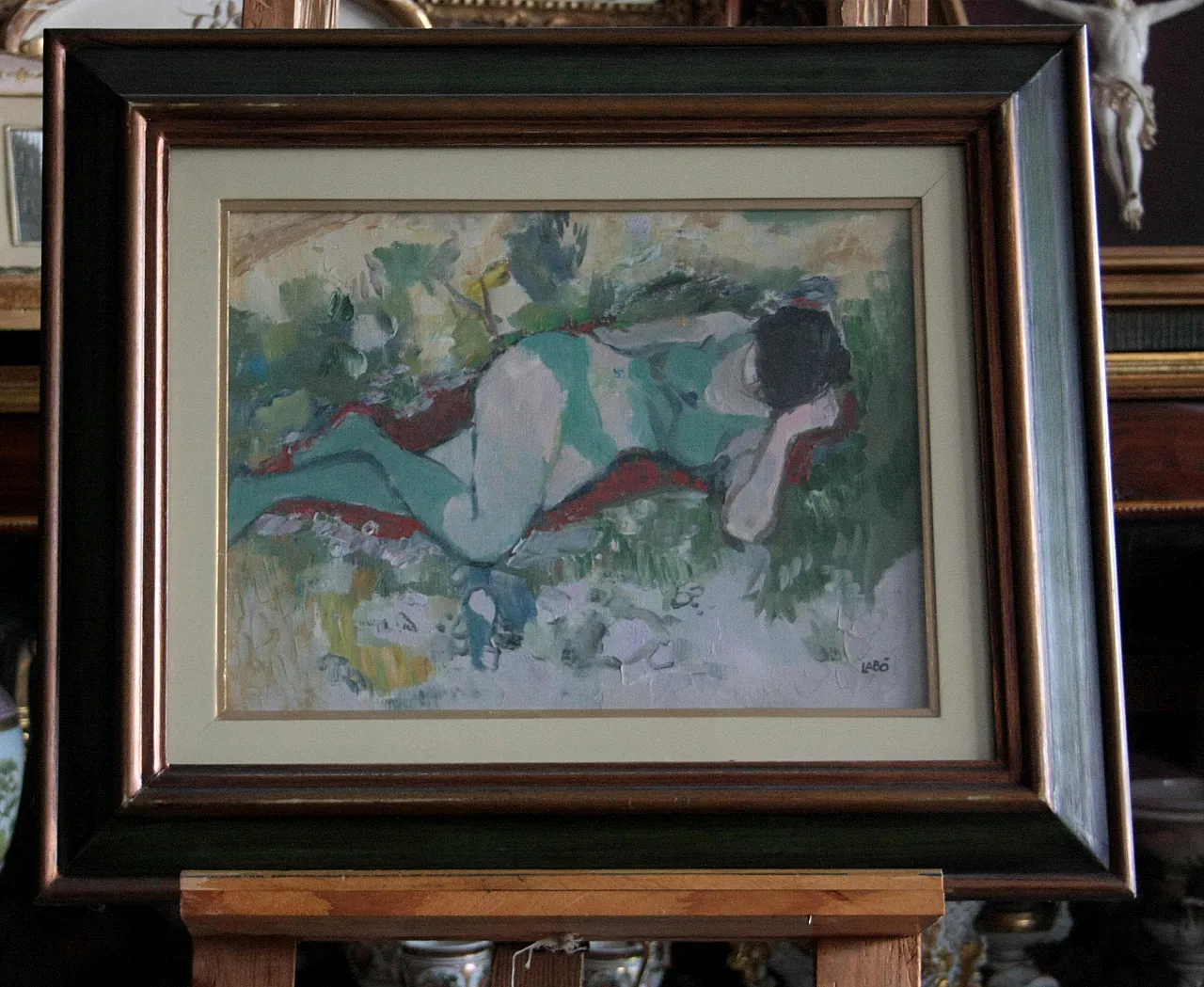 Lying Woman by Savino Labo, oil on canvas, late 20th century 6