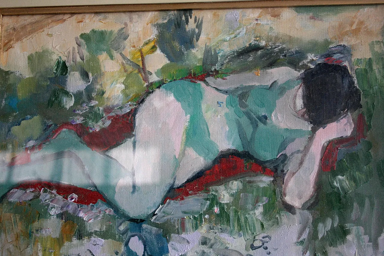 Lying Woman by Savino Labo, oil on canvas, late 20th century 8