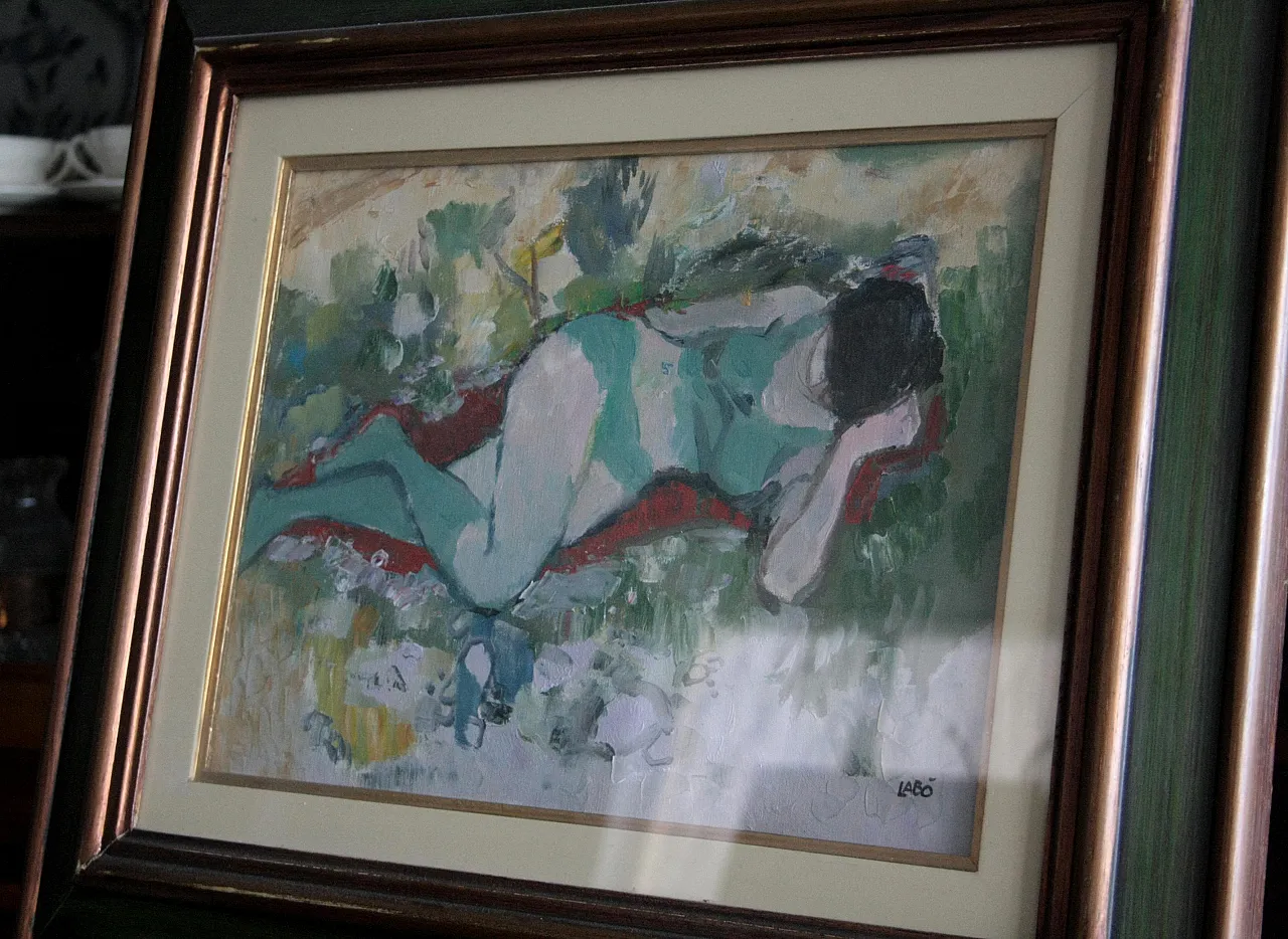 Lying Woman by Savino Labo, oil on canvas, late 20th century 9