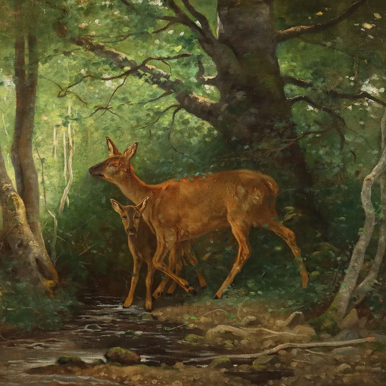 Fawns in the Woods, oil on canvas, 19th century 3