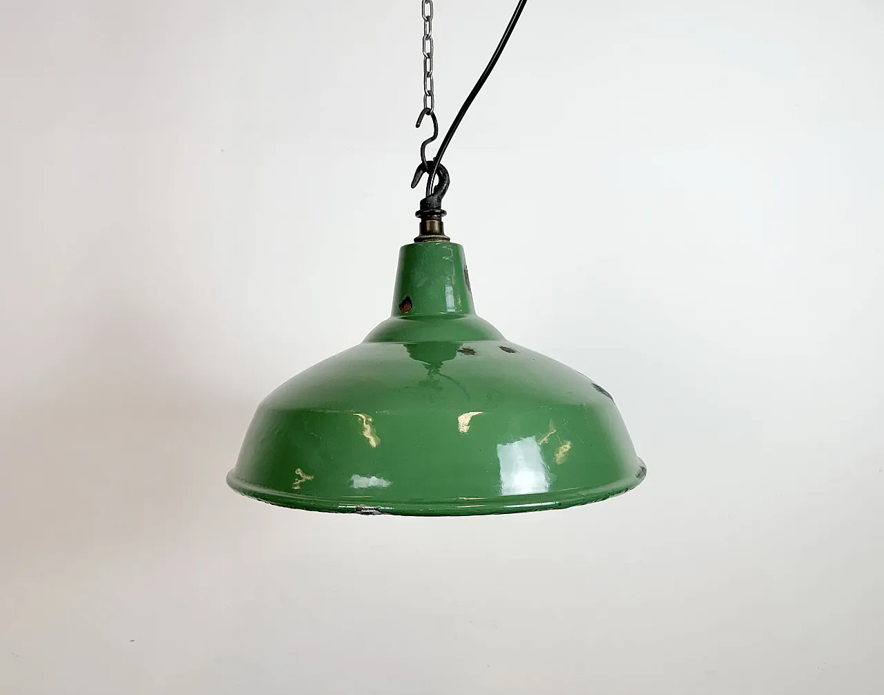 Industrial British Green Enamel Factory Pendant Lamp, 1960s 2