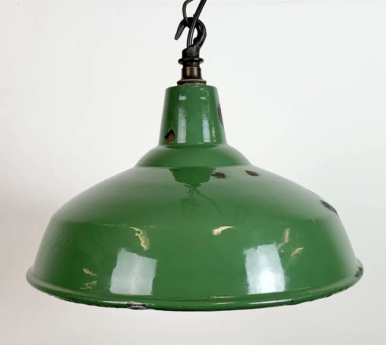 Industrial British Green Enamel Factory Pendant Lamp, 1960s 3