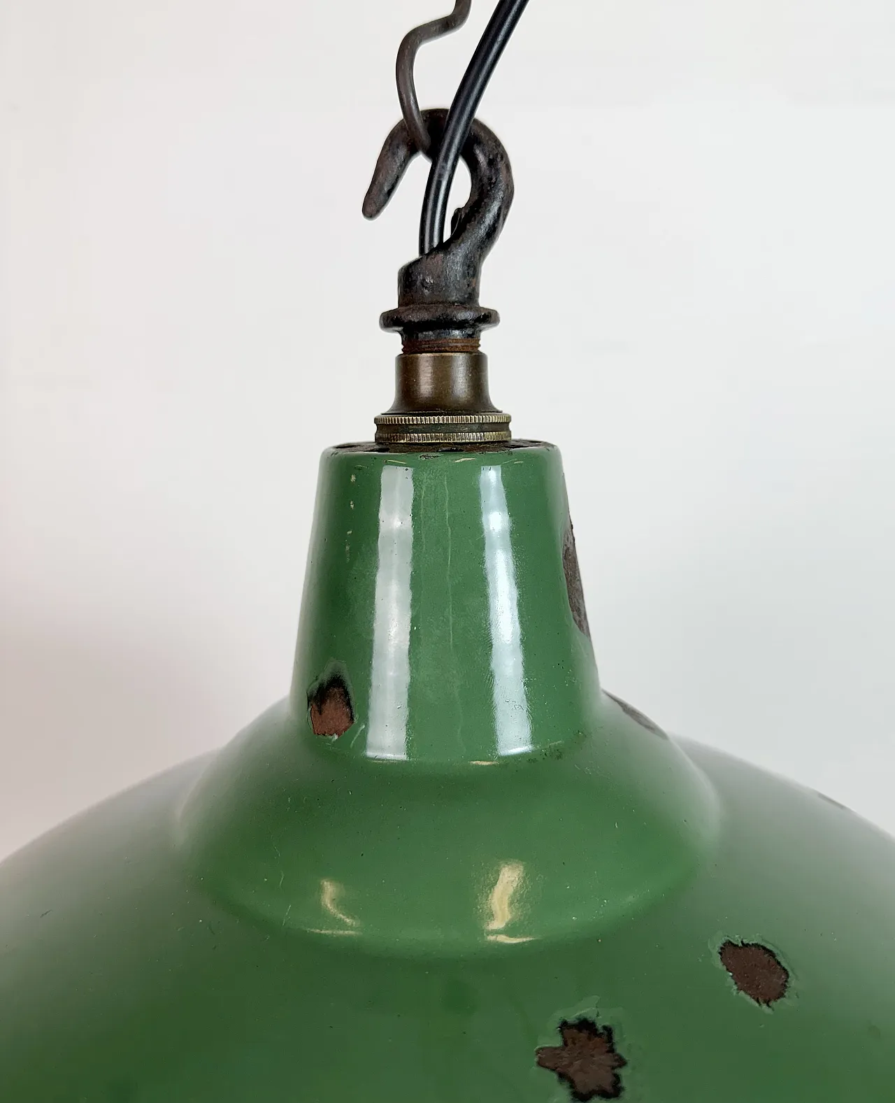 Industrial British Green Enamel Factory Pendant Lamp, 1960s 4