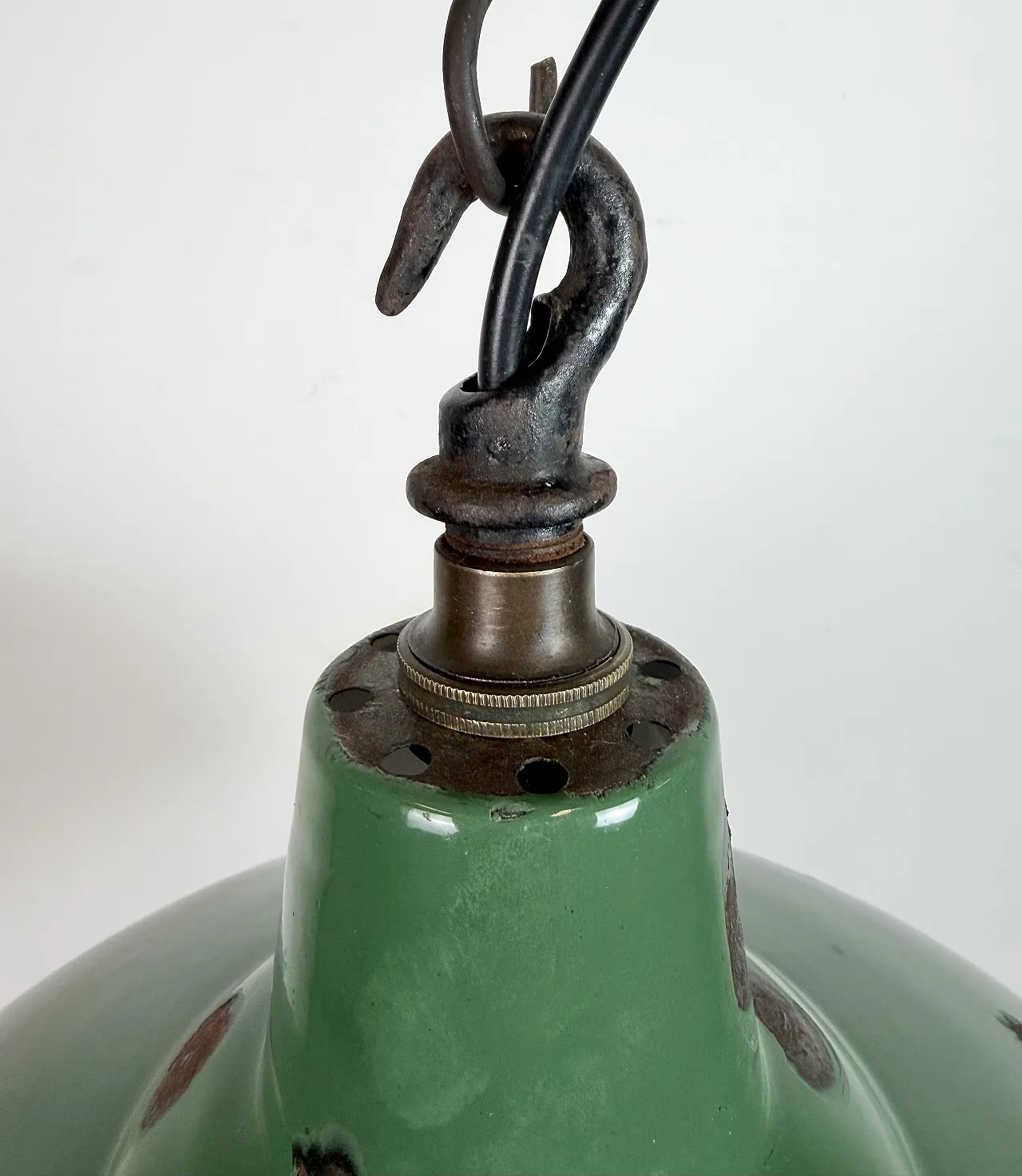 Industrial British Green Enamel Factory Pendant Lamp, 1960s 7