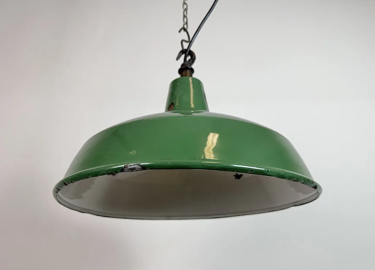 Industrial British Green Enamel Factory Pendant Lamp, 1960s 8
