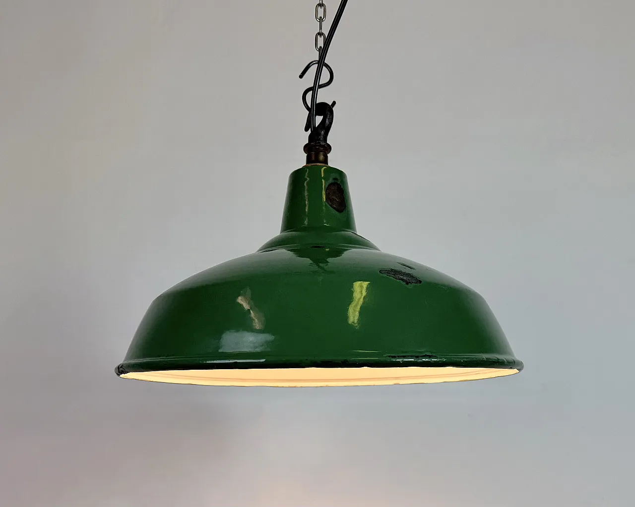 Industrial British Green Enamel Factory Pendant Lamp, 1960s 9