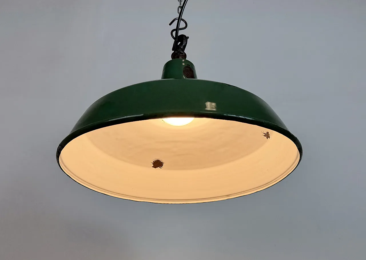Industrial British Green Enamel Factory Pendant Lamp, 1960s 10
