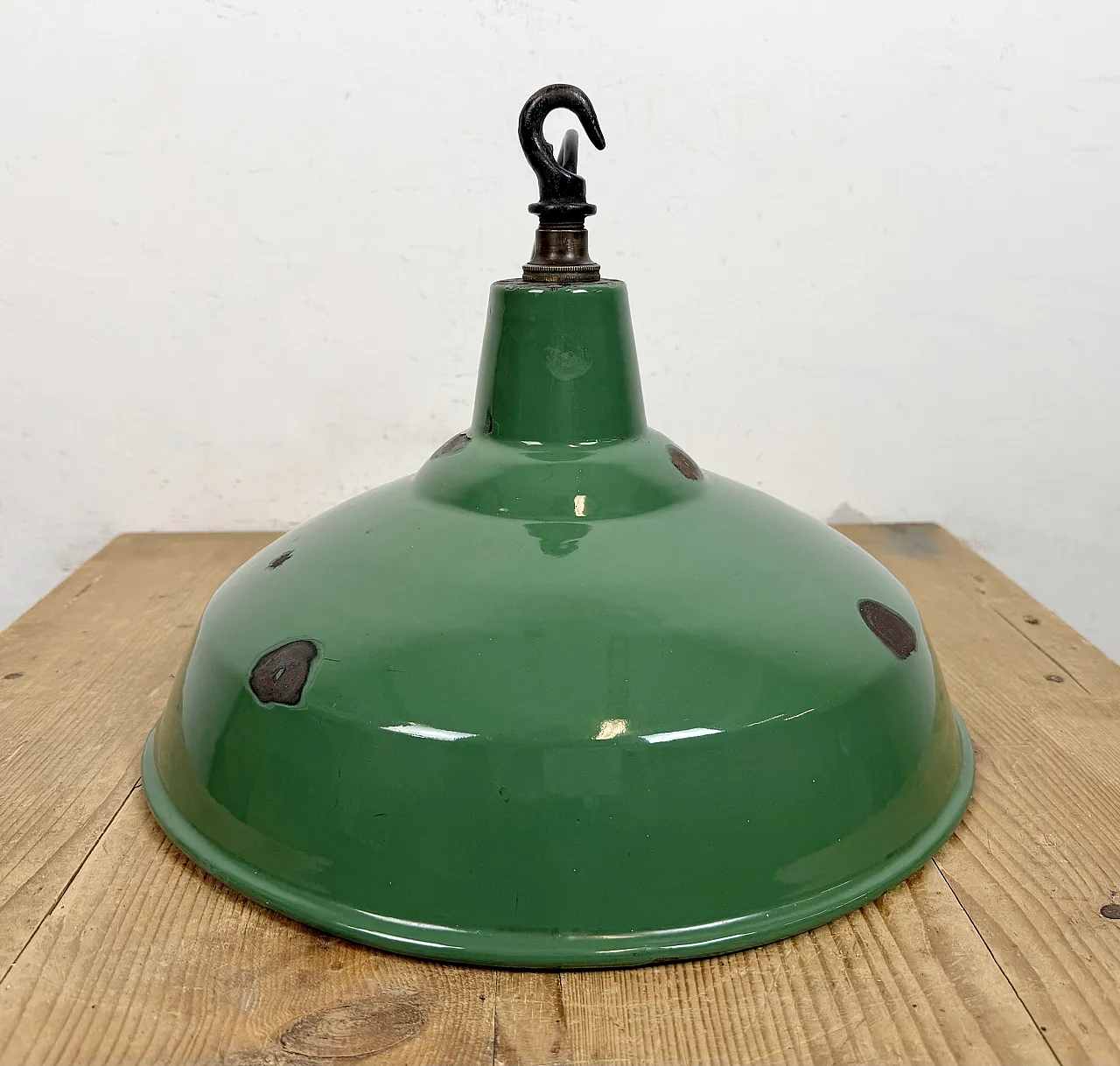 Industrial British Green Enamel Factory Pendant Lamp, 1960s 13