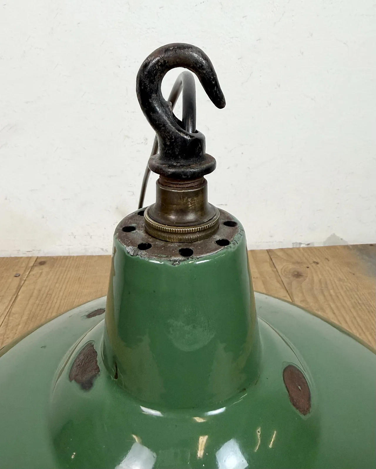 Industrial British Green Enamel Factory Pendant Lamp, 1960s 14